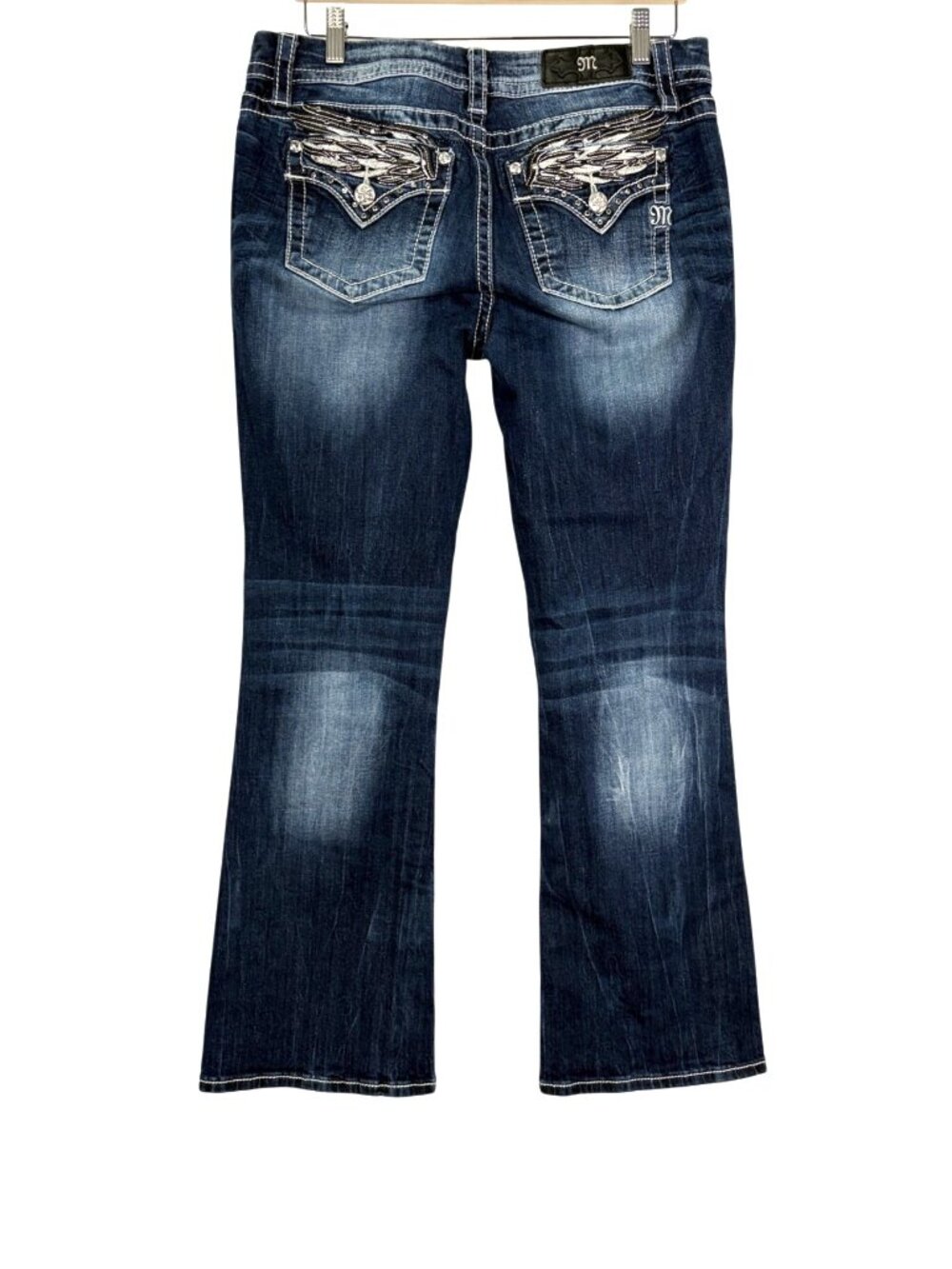 Miss Me Wing Embellished Mid Rise Easy Boot Jeans Size 30